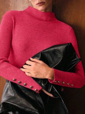 Hot Pink Casual Women's Slim Fit Funnel Neck Minimalist Sweater